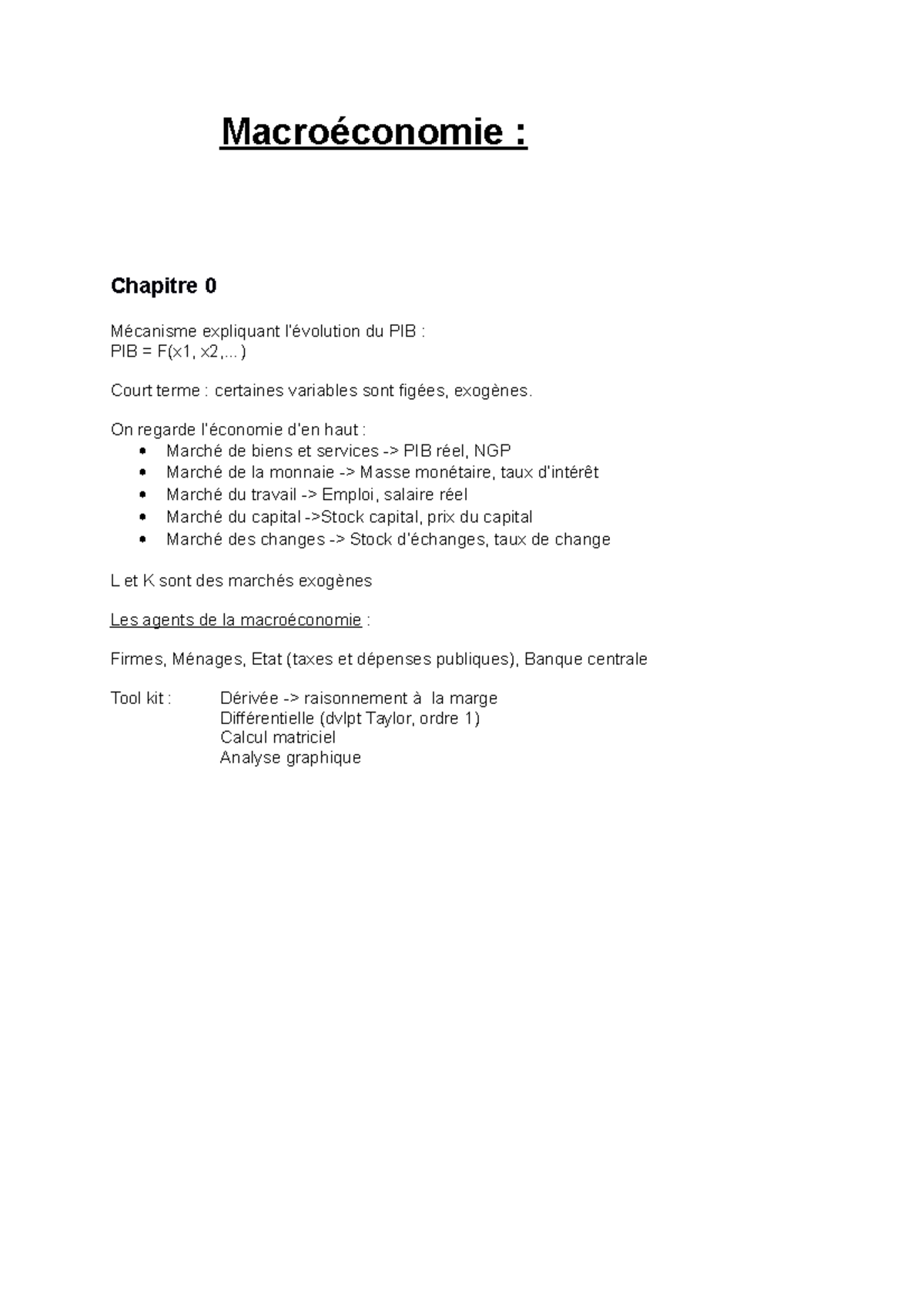 Macroéconomie - Notes de cours tout le cours - : Chapitre 0 expliquant ...