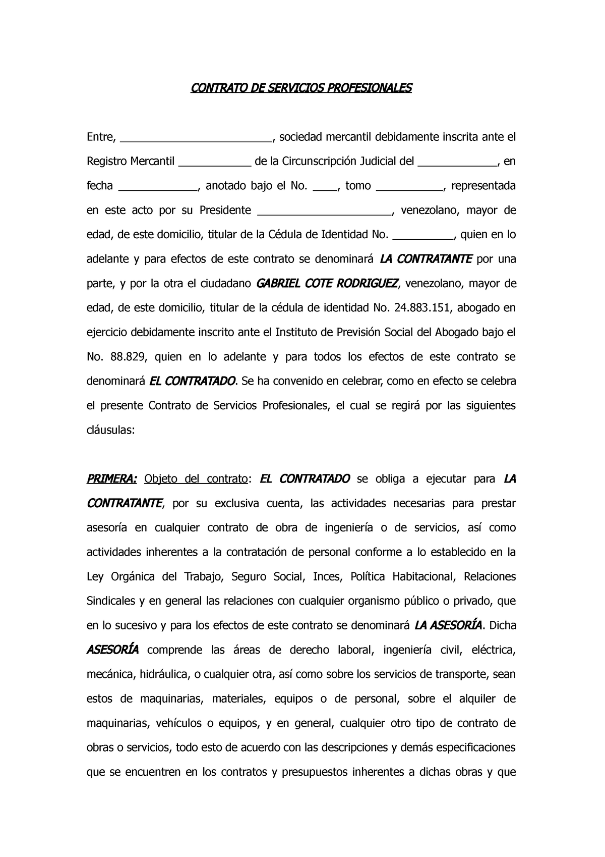 53814817 Contrato de Honorarios Profesionales - CONTRATO DE SERVICIOS ...