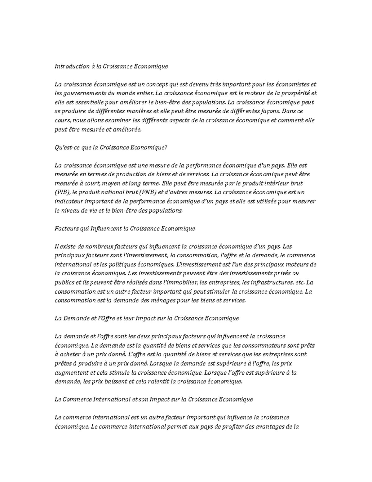 introduction dissertation croissance economique