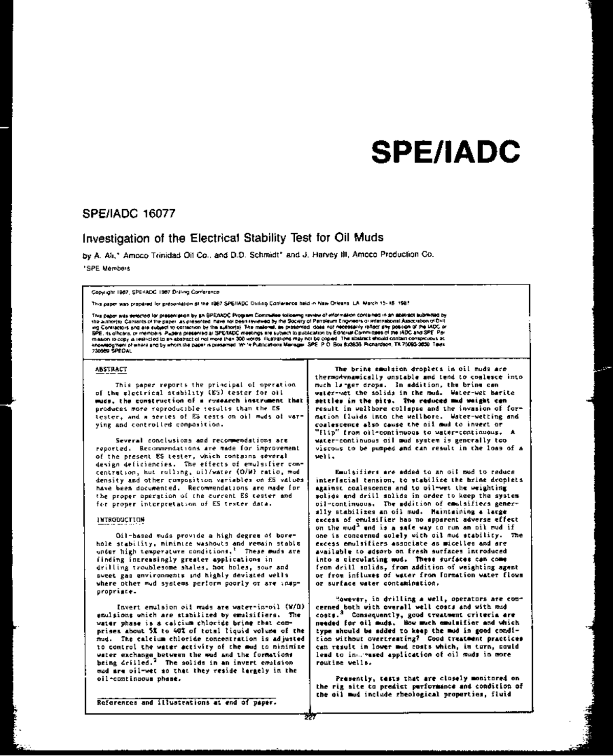 Ali1987 - Lecture notes 1 - SPE/IADC SPE/lADC 16077 Investigation of ...