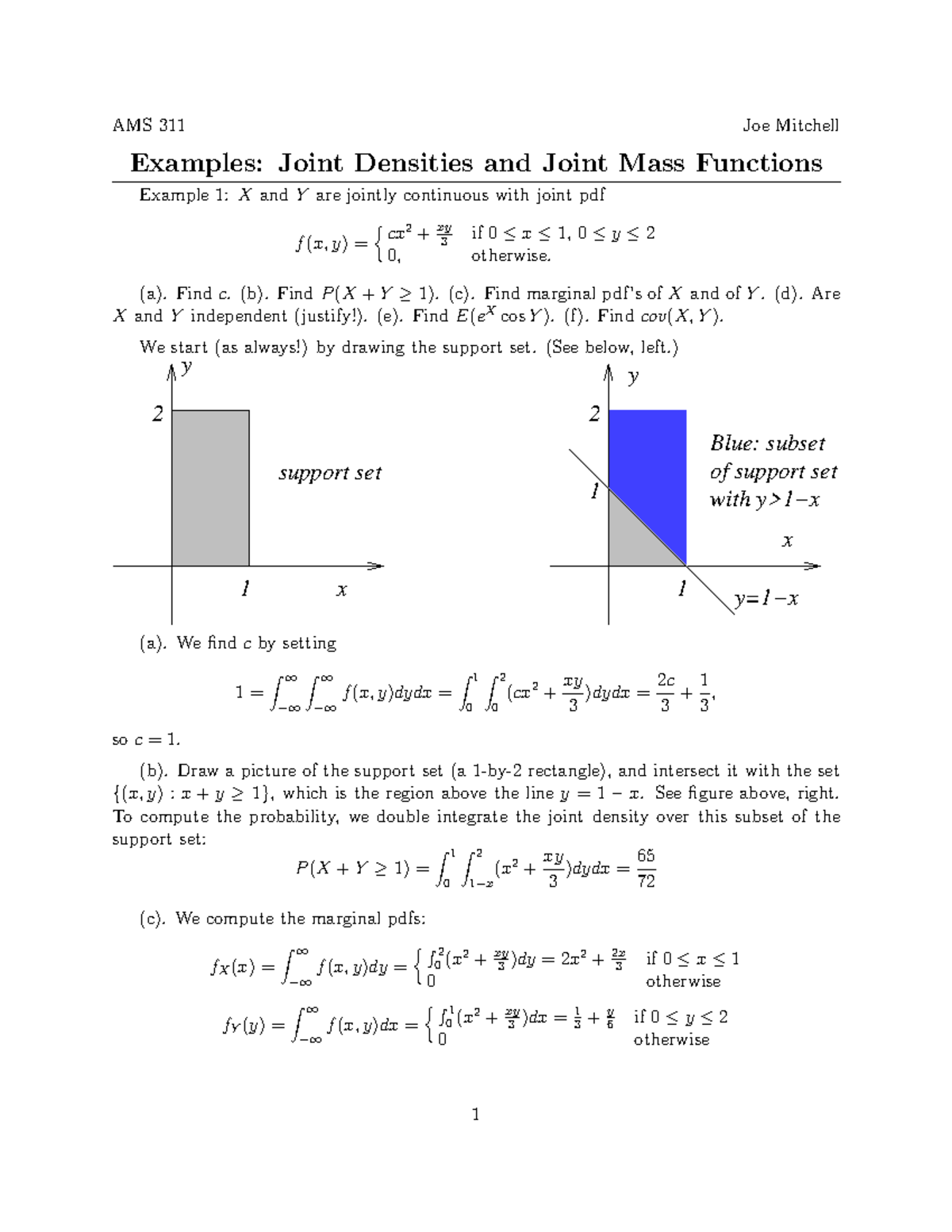 Examples Joint Pdfs Sol Studocu