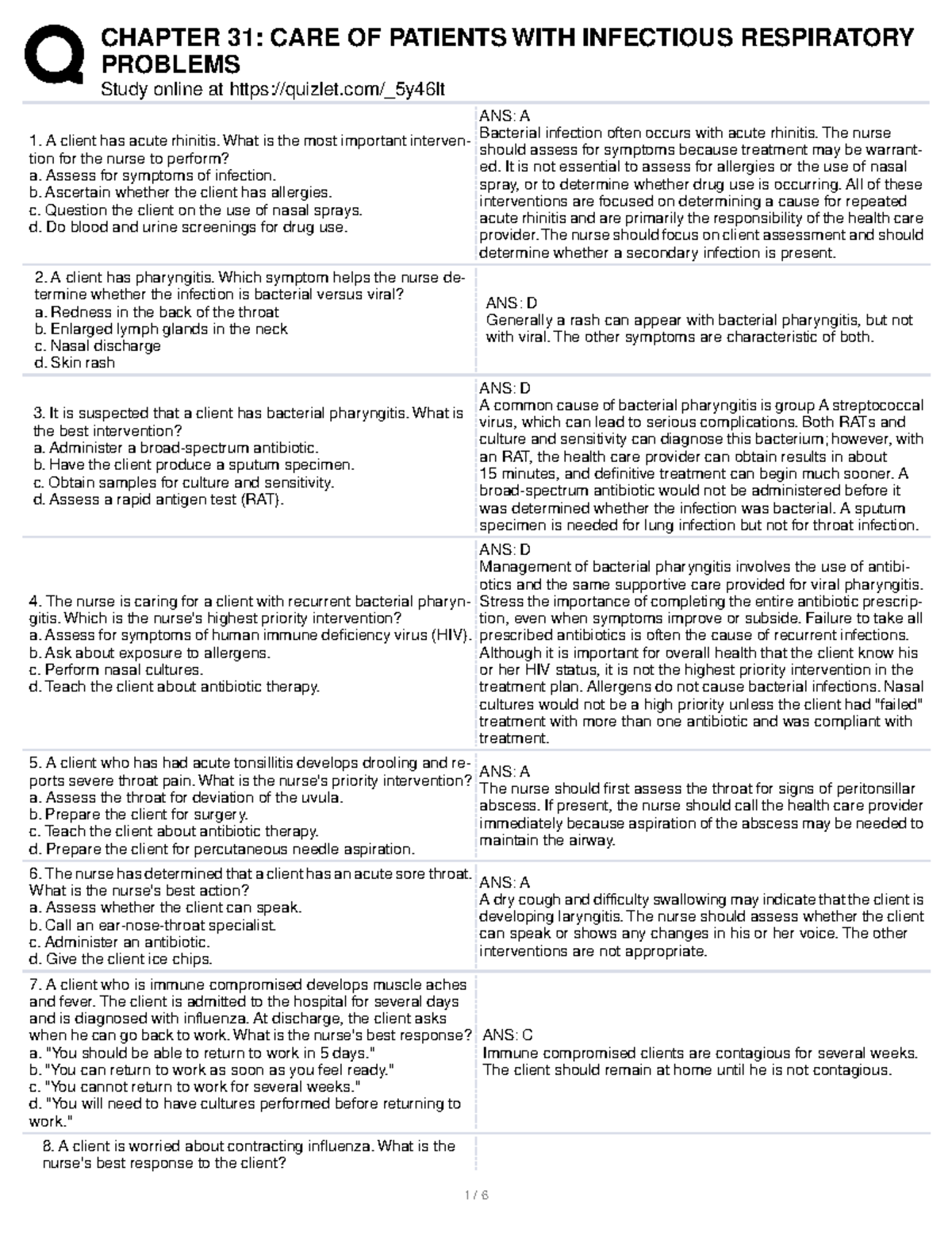 MedicalSurgical Quizlet/NCLEX questionnaire PROBLEMS Study online at