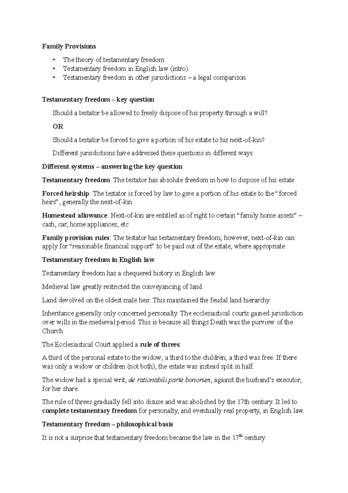 Family Provisions - Lecture notes 4-5 - Family Provisions • • • The ...
