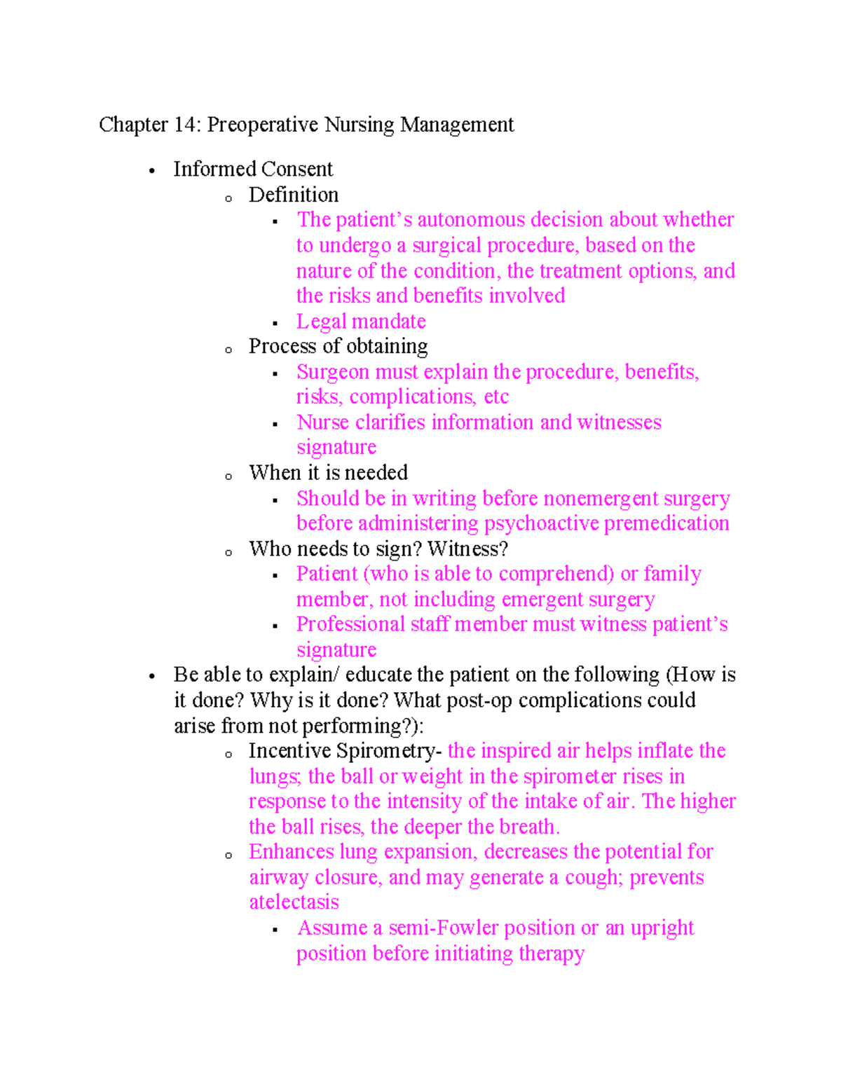 Exam 2 review - Exam 2 study guide - Chapter 14: Preoperative Nursing ...