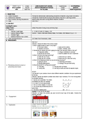 Q4 WEEK 4 Science DLP - GRADE 1 to 12 DAILY LESSON LOG School LOOC ...