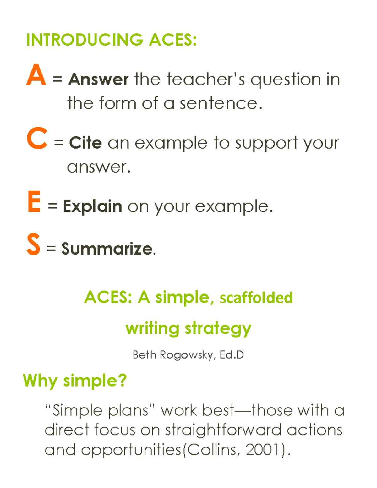 Aces writing strategy 1 INTRODUCING ACES A Answer The Teacher s 