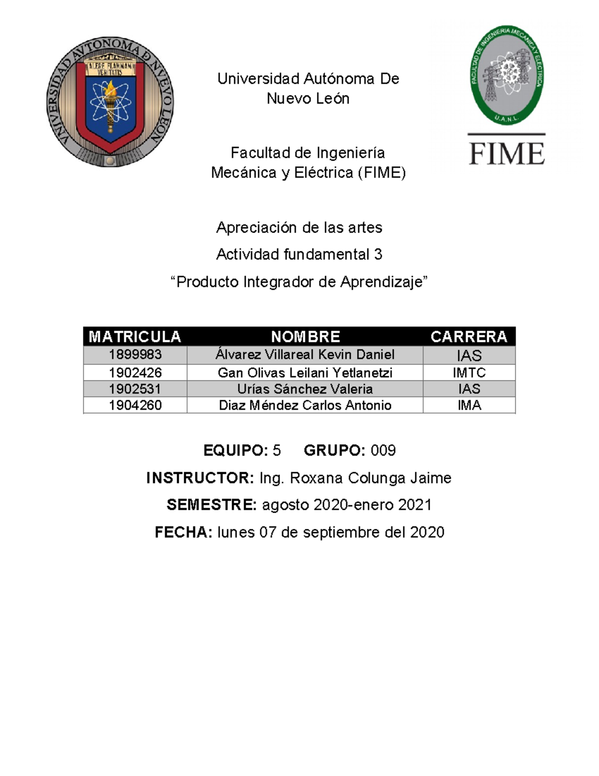 Actividad Fundamental 3 equipo 5 artes - Universidad Autónoma De Nuevo ...