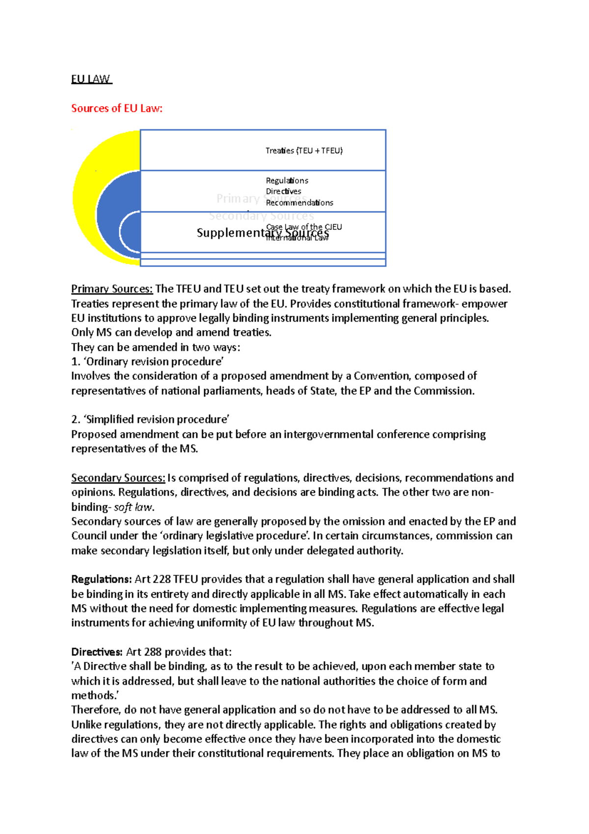 EU law sources, and supremacy EU LAW Sources of EU Law Primary