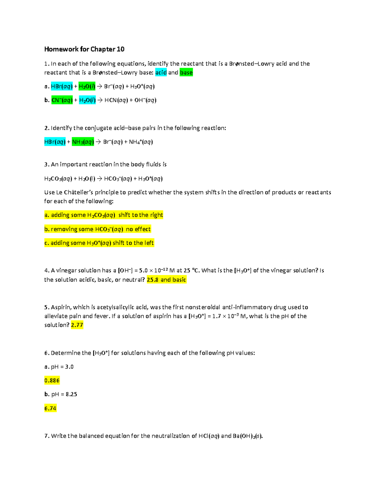 chapter 10 homework answer key