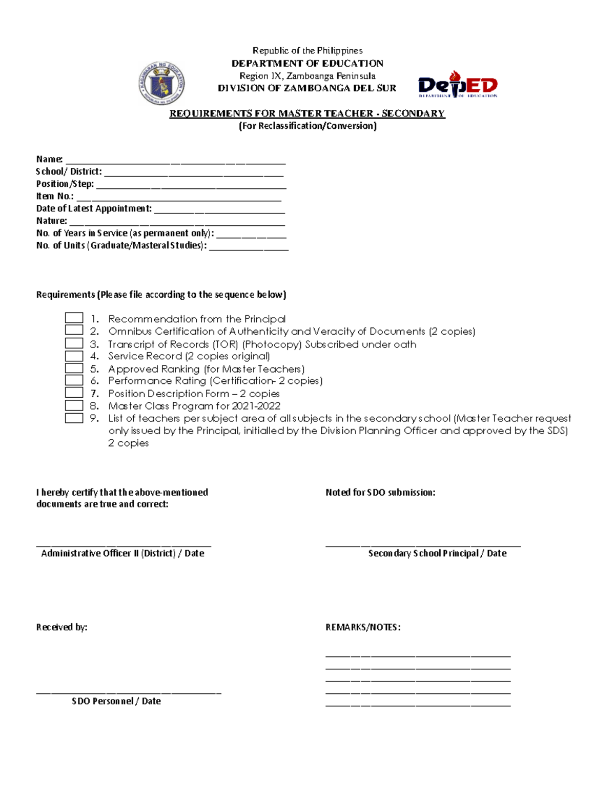 Requirements-for-MT- Reclass Secondary-1 - Republic of the Philippines ...