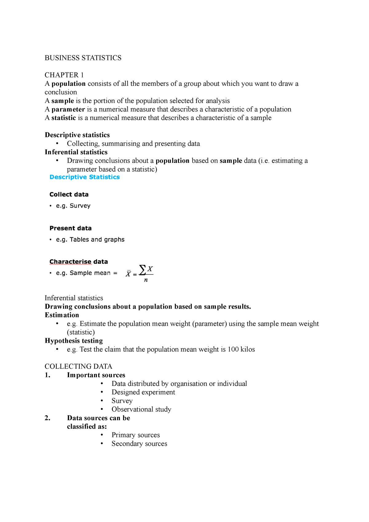 Business Statistics - BUSINESS STATISTICS CHAPTER 1 A Population ...