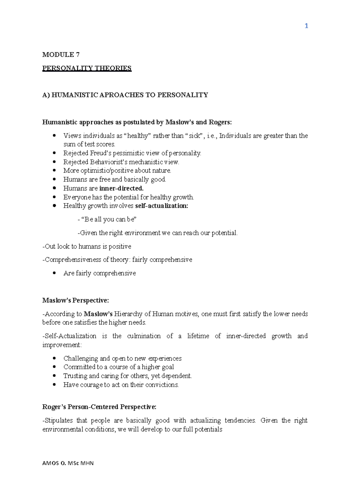 Module 7 Humanistic Aproaches TO Personality - Copy - Copy (2) - Copy ...