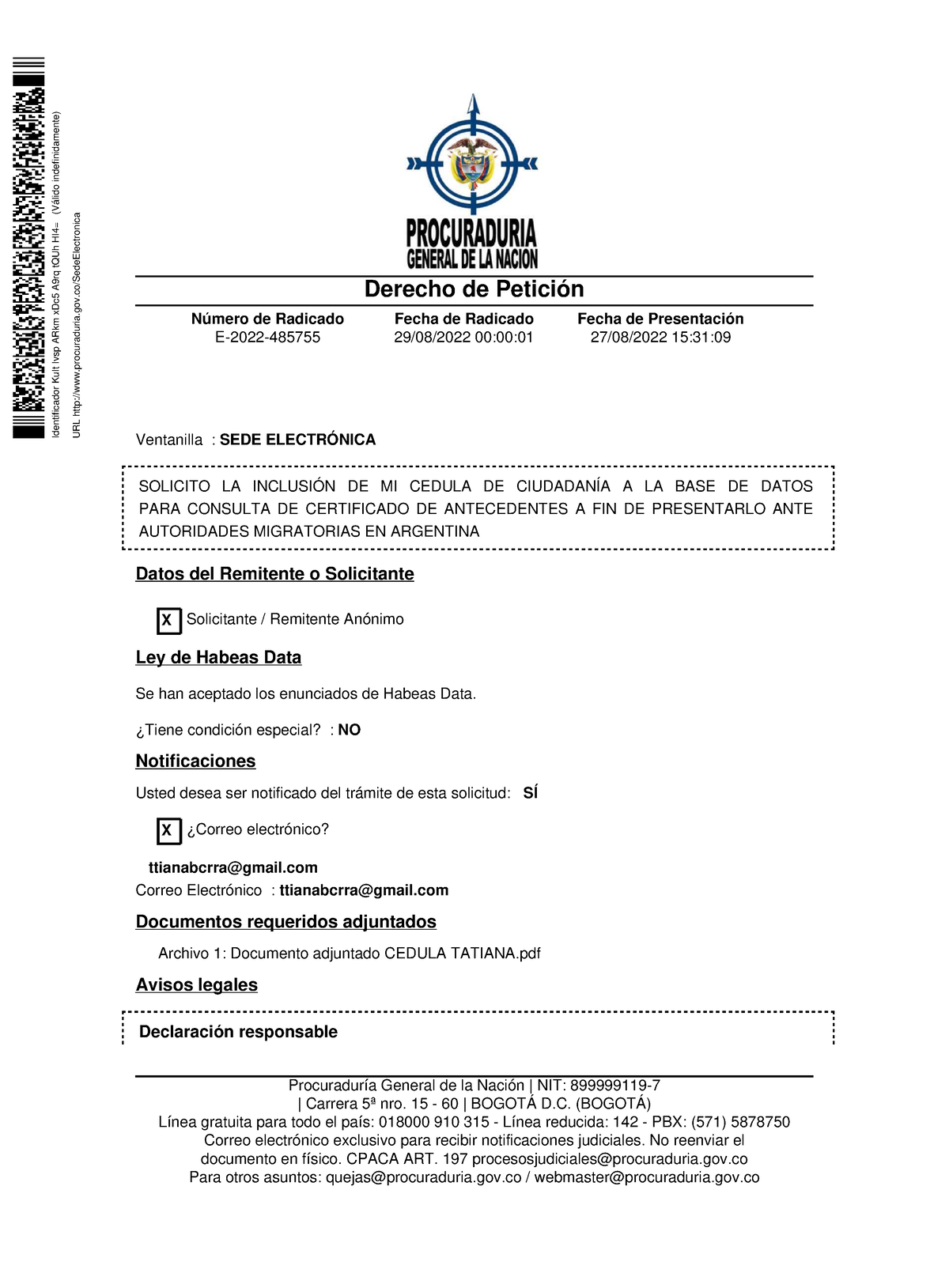 E-2022-485755 - E-2022-485755. - Derecho De Petición Número De Radicado ...