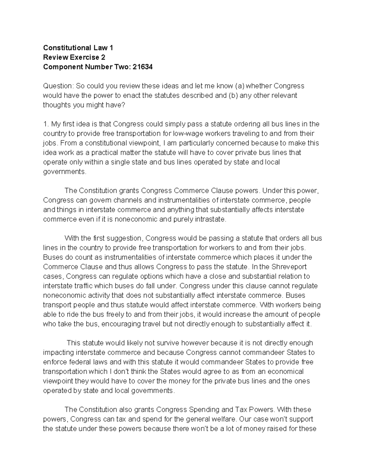 Con Law Review Exercise 2 Constitutional Law 1 Review Exercise 2