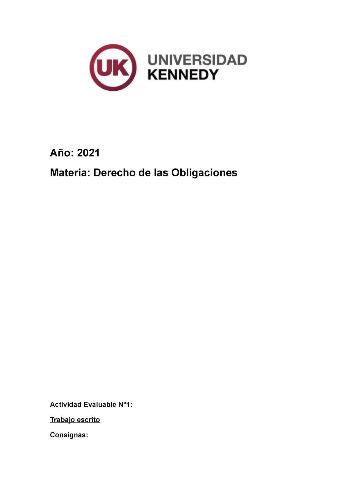 Actividad Evaluable 1 Derecho De Las Obligaciones - Año: 2021 Materia ...