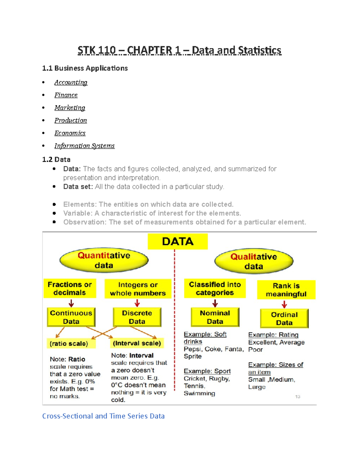 STK 110 CH 1 Notes - STK 110 – CHAPTER 1 – Data And Statistics 1 ...