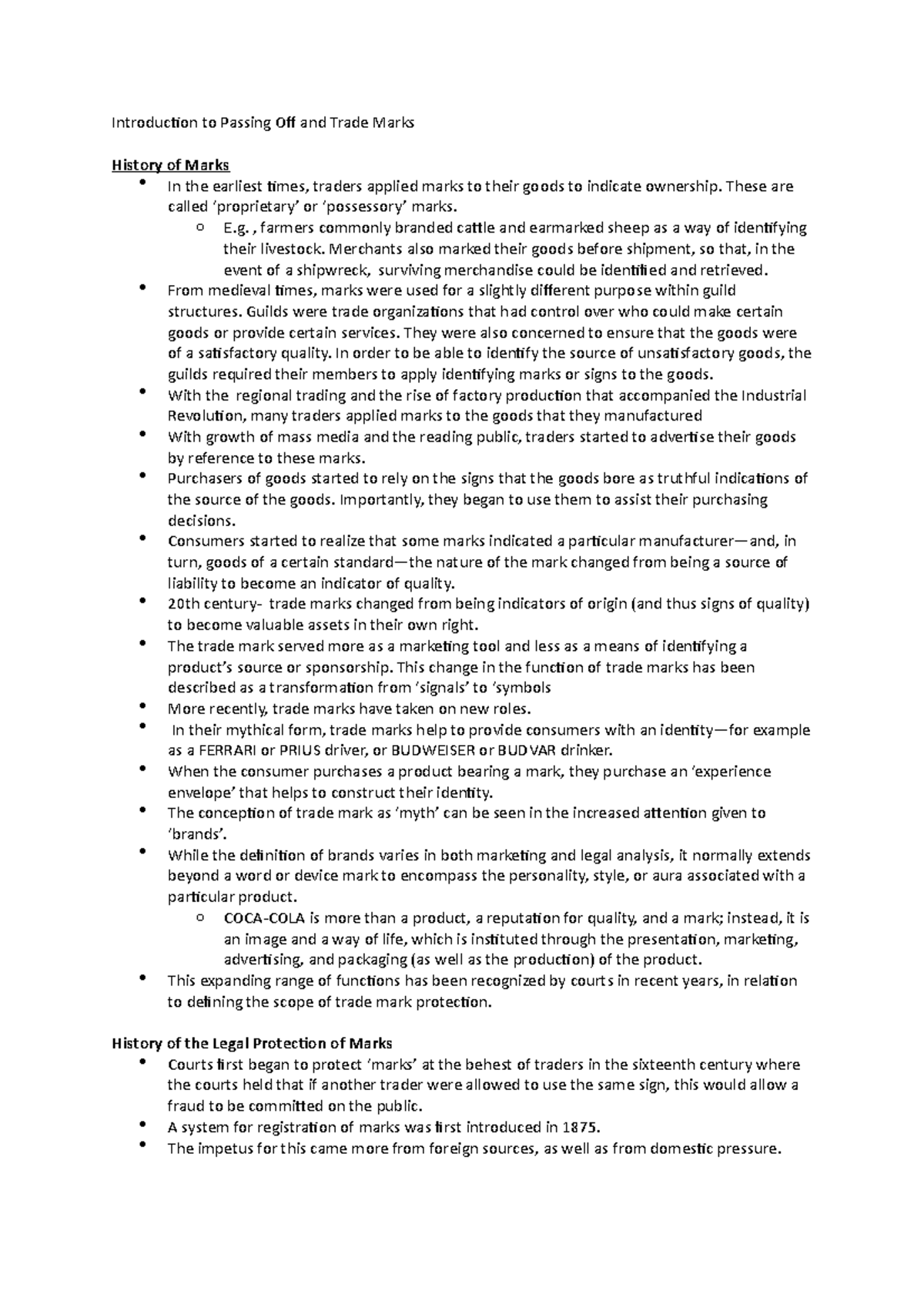 Introduction To Passing Off And Trade Marks - These Are Called 