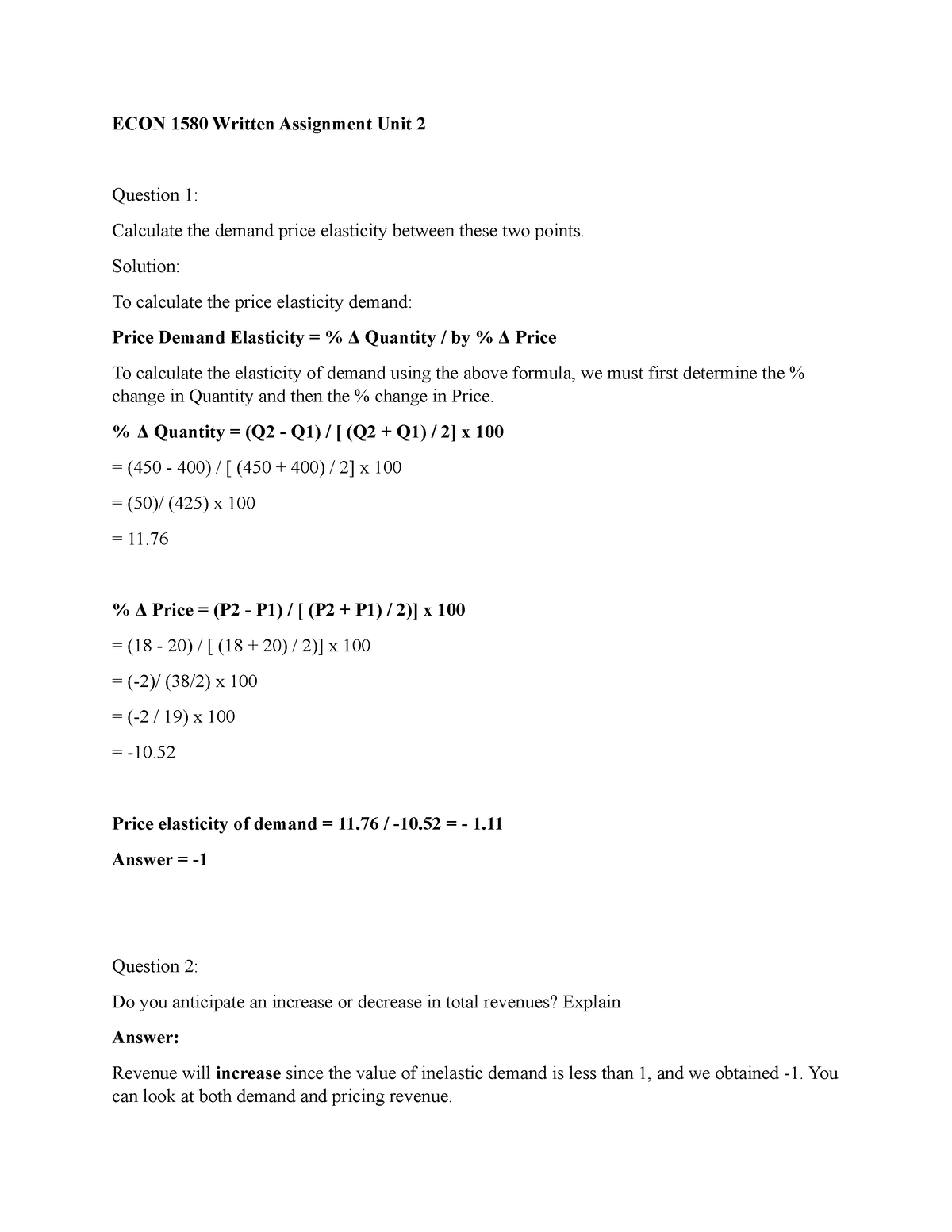 ECON 1580 Written Assignment Unit 2 - ECON 1580 Written Assignment Unit ...