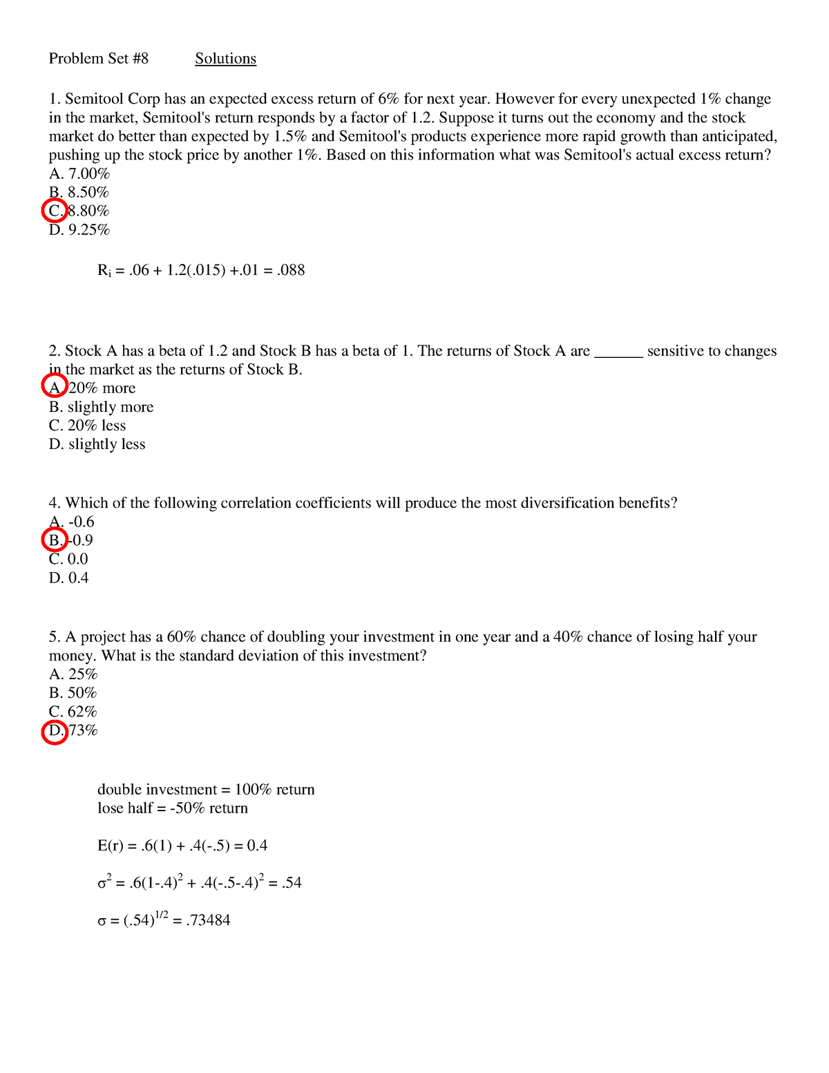 PS8 sol answer of PS8 Problem Set 8 Solutions Semitool Corp has an