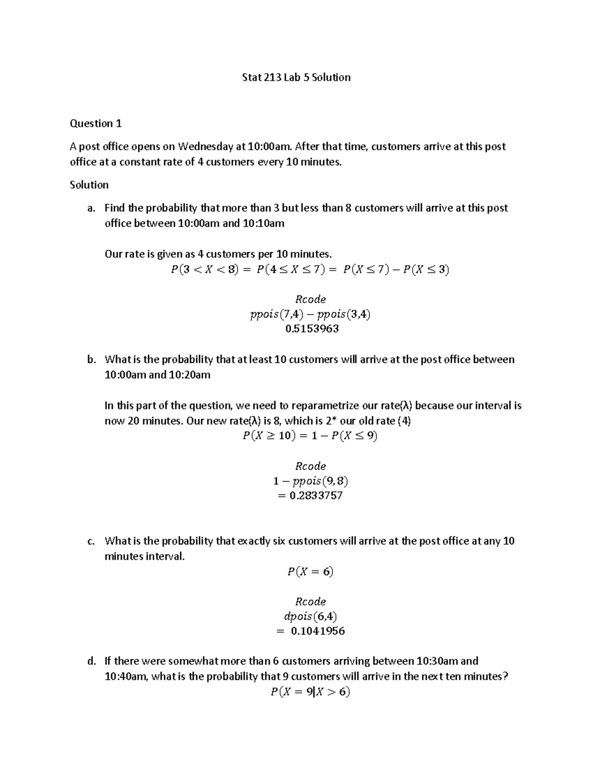 Stat 213 Lab 5 Solution - Stat 213 Lab 5 Answer Key - Stat 213 Lab 5 