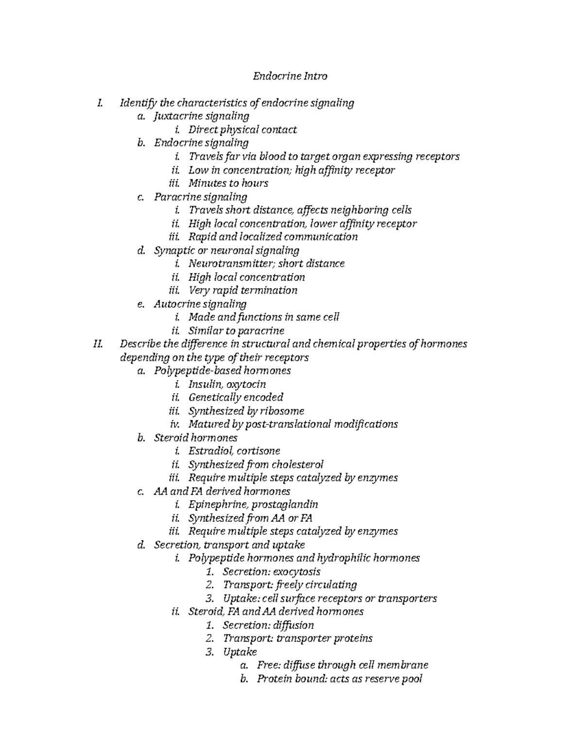 Endocrine Intro - Learning Objectives - Endocrine Intro I. Identify the ...