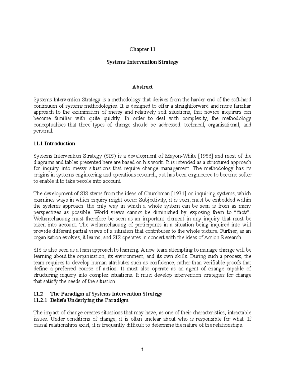 CHAP11 - methodology of change management - Chapter 11 Systems ...