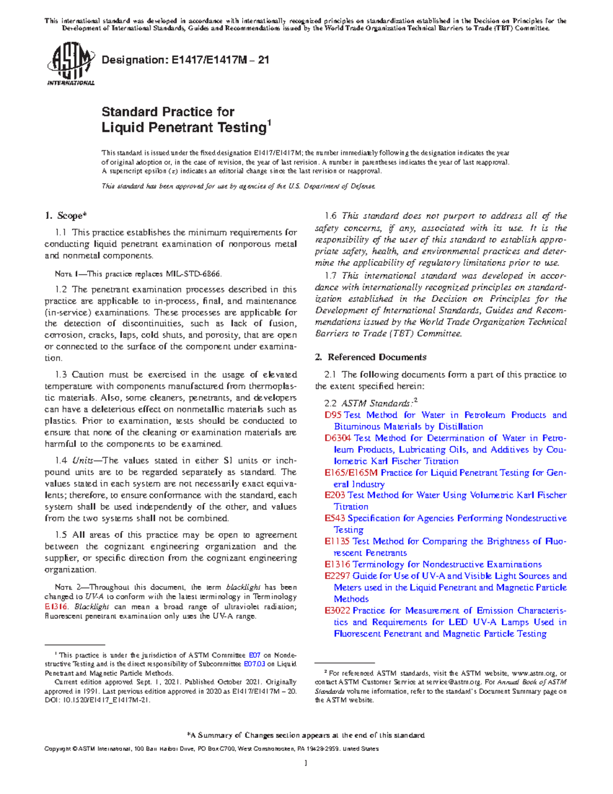 ASTM E1417E1417M 21 Standard Practice for Liquid Testing