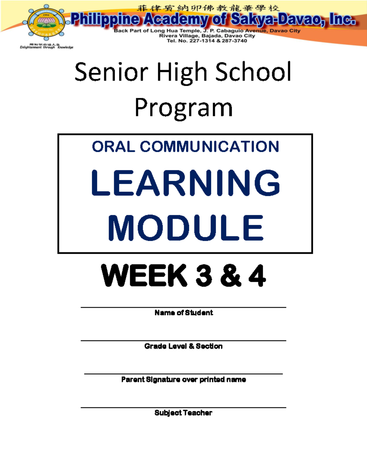 COR 1 Week 3 - 4 - Oral Communication - Senior High School Program WEEK ...