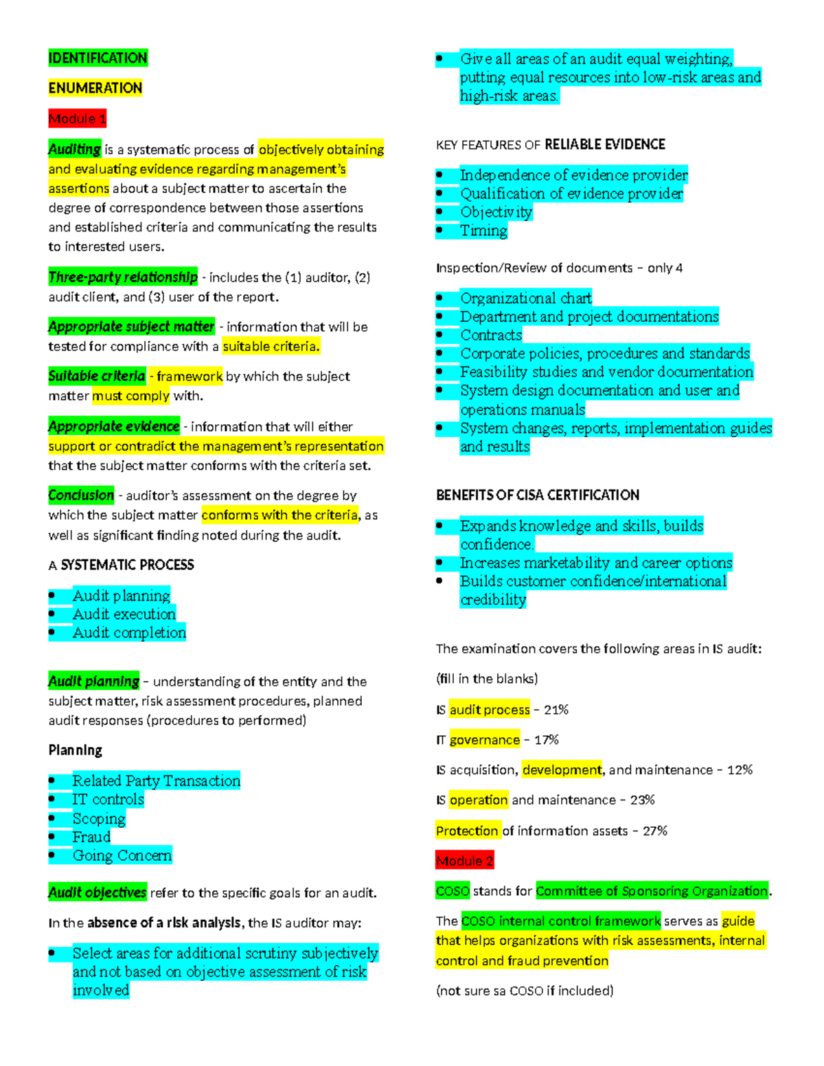 Ism-reviewer - Reviewer - IDENTIFICATION ENUMERATION Module 1 Auditing ...