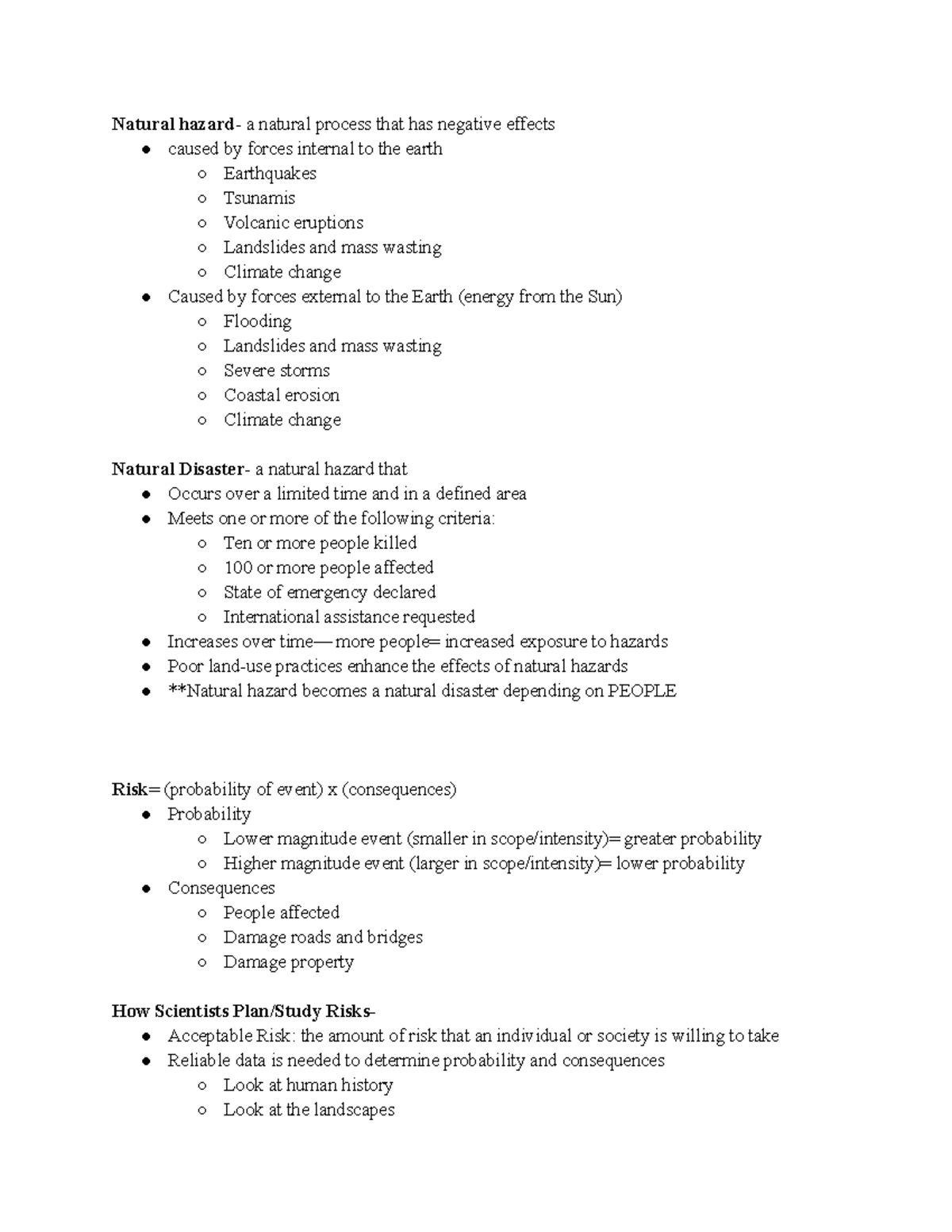 GEOL Exam 1 Review Sheet - Natural hazard - a natural process that has ...