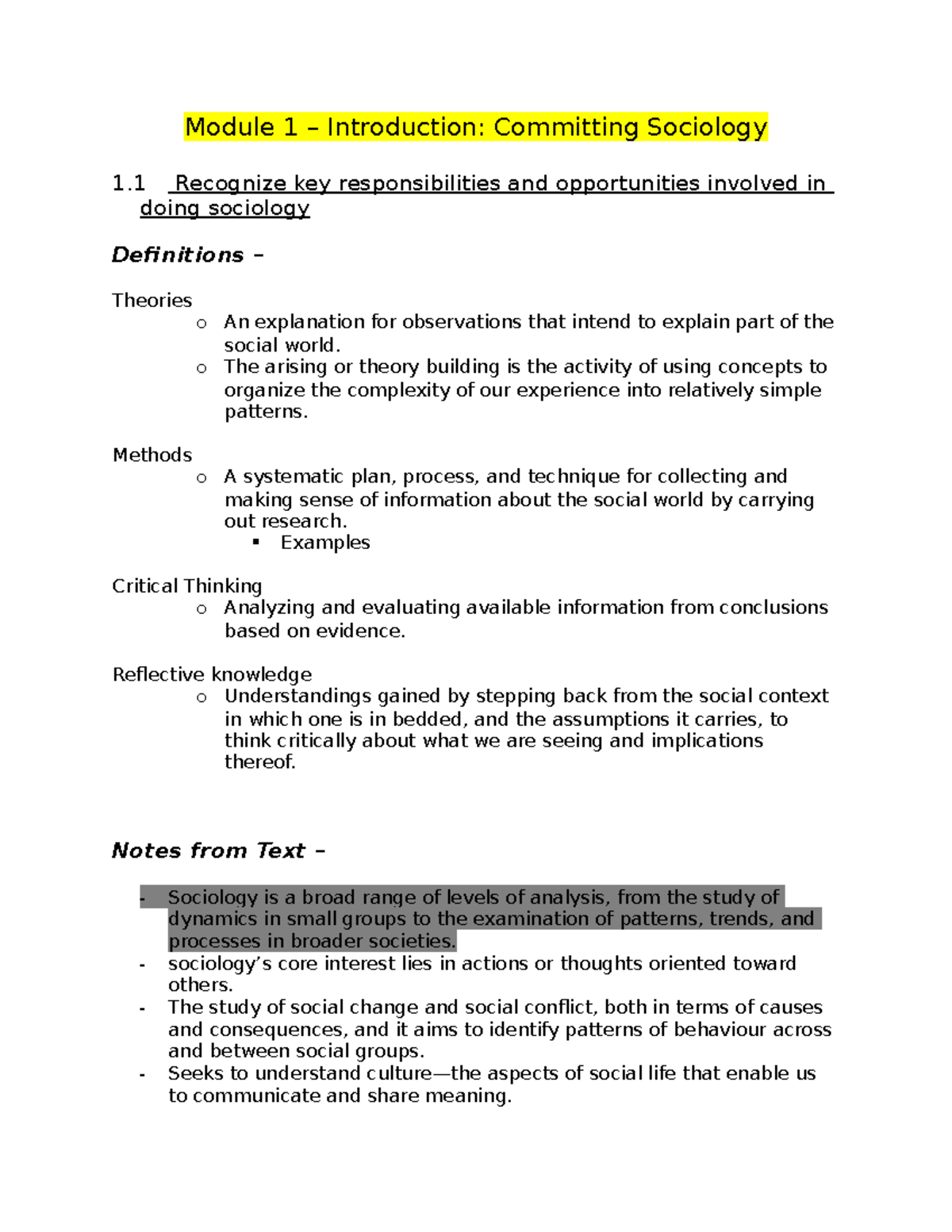 Sociology Full Notes - Module 1 – Introduction: Committing Sociology 1 ...