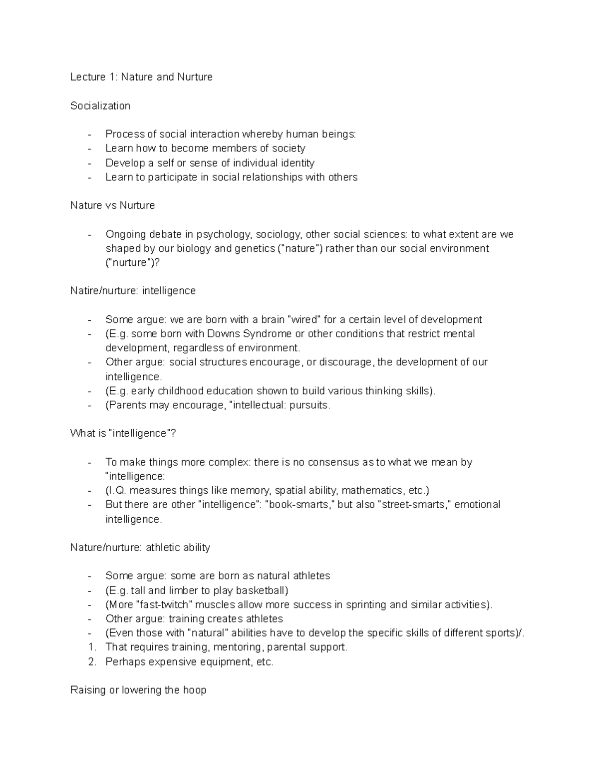 Week 3. Soc 101 - Good Luck!! - Lecture 1: Nature and Nurture ...