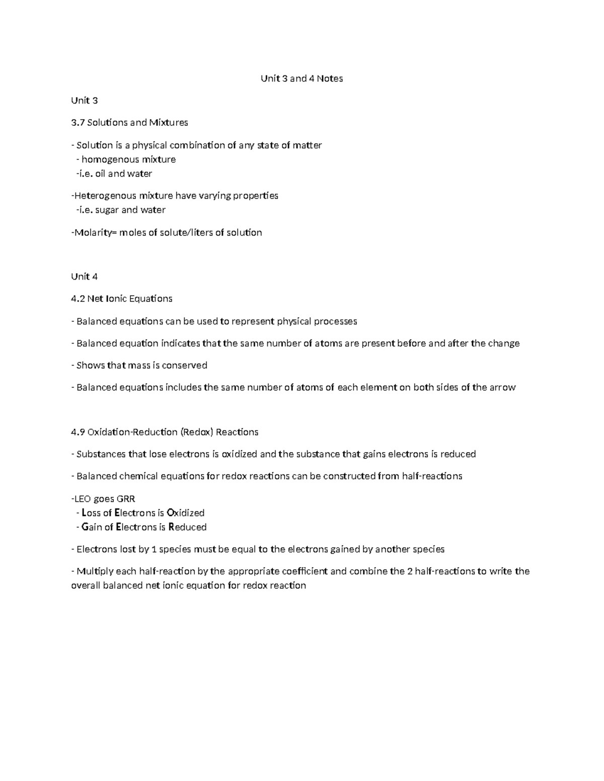 Unit 3 and 4 Notes - Unit 3 and 4 Notes Unit 3 3 Solutions and Mixtures ...