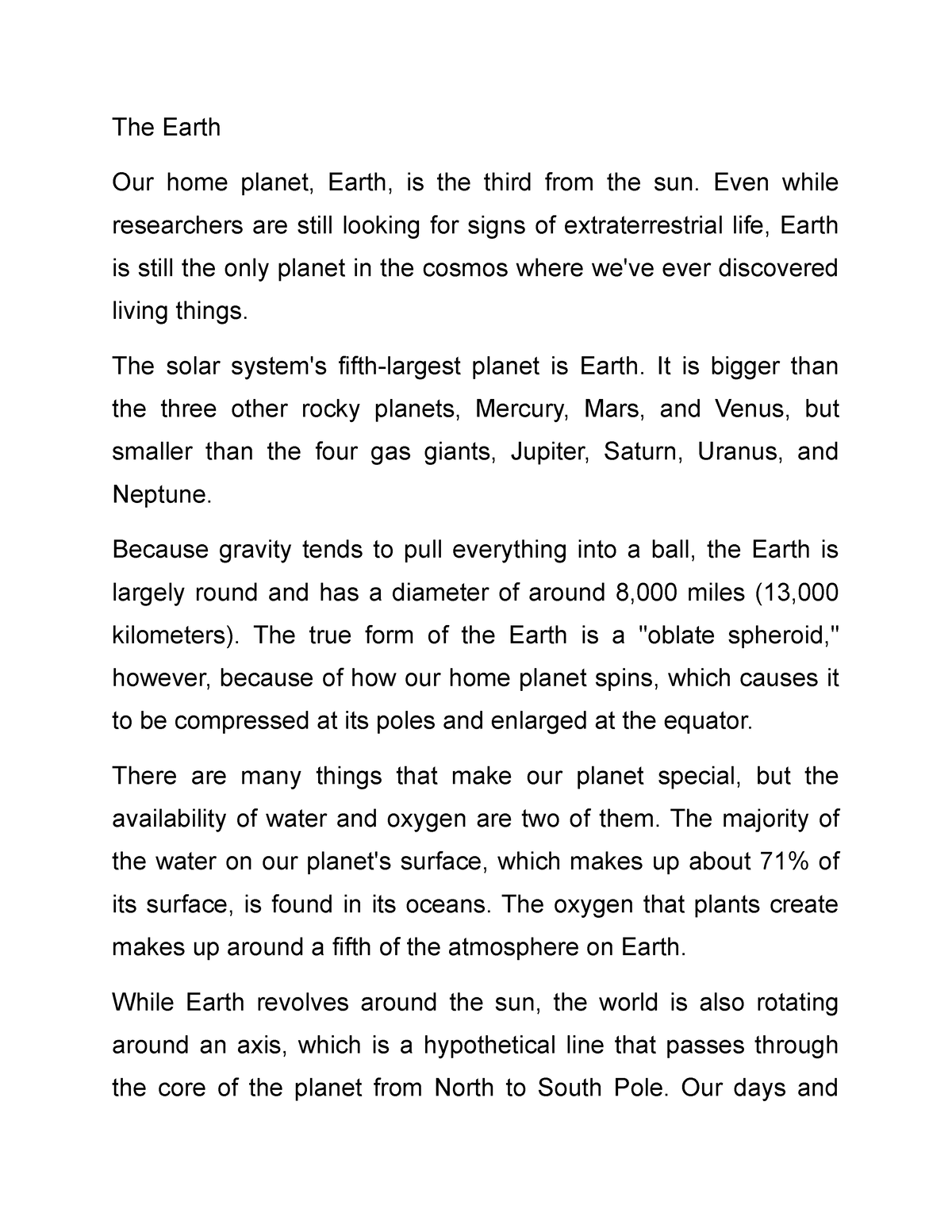 the earth our home essay 100 words