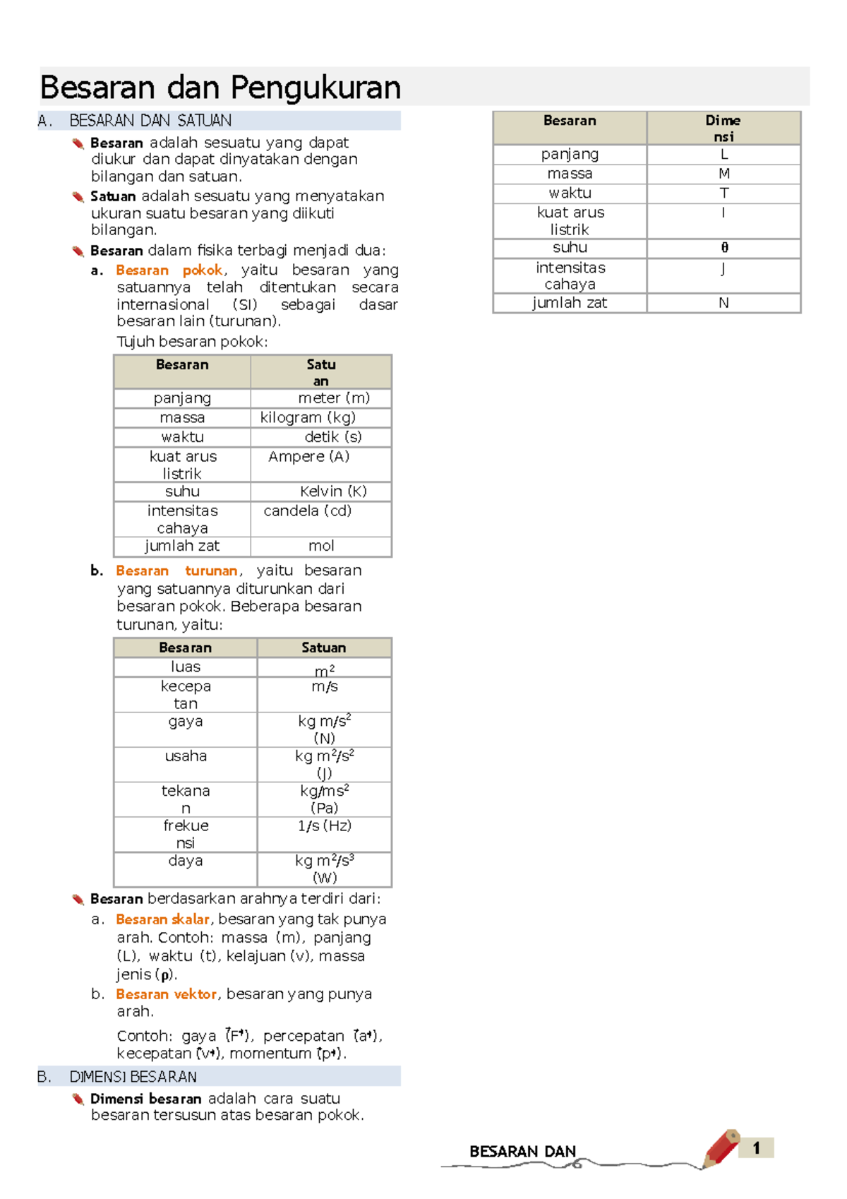 Materi Besaran Dan Pengukuran Matematika - BESARAN DAN 1 Besaran Dan ...