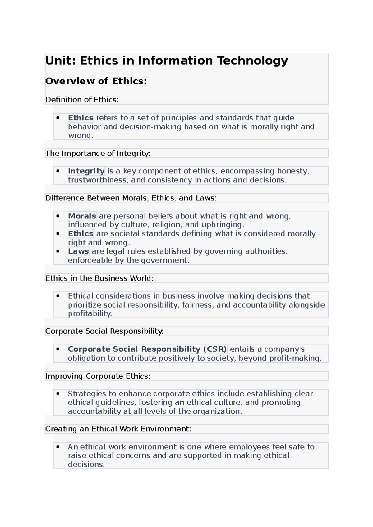 Unit v - Unit: Ethics in Information Technology Overview of Ethics ...