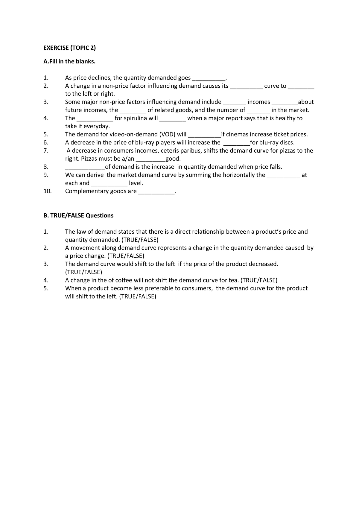 Tutorial ECO415 chapter 1 - EXERCISE (TOPIC 2) A in the blanks. As ...