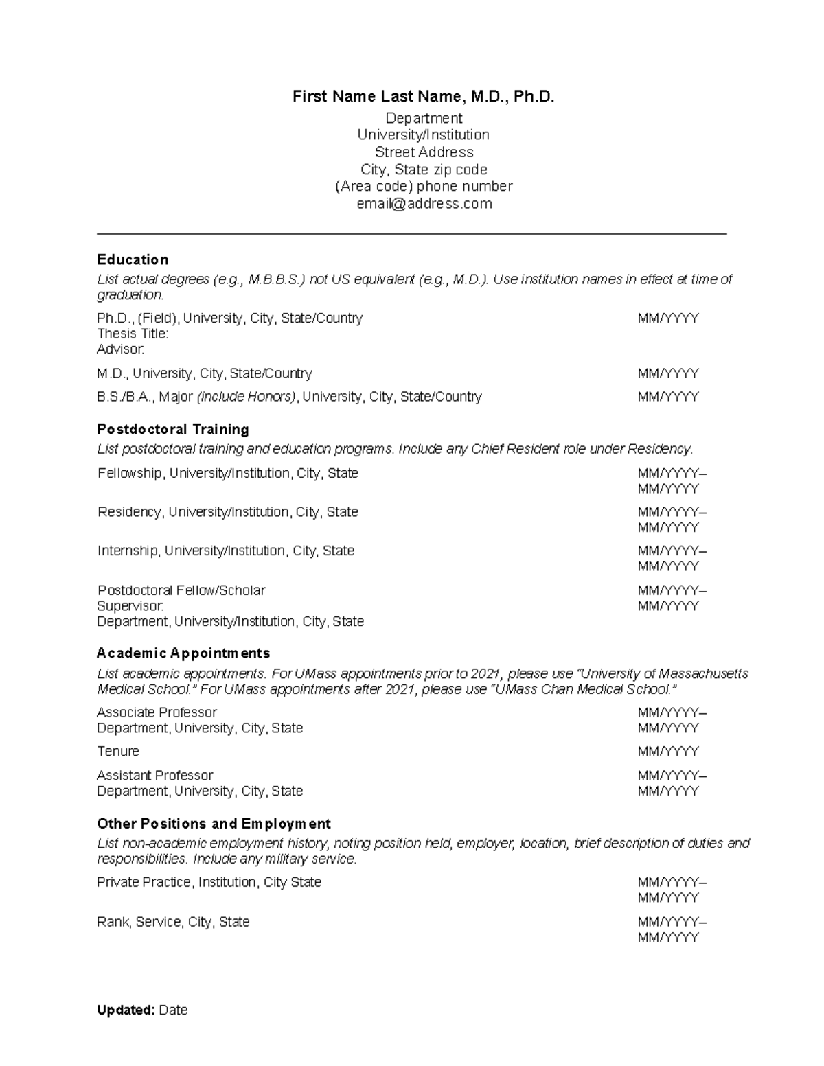 Cv template standard - notes - First Name Last Name, M., Ph. Department ...