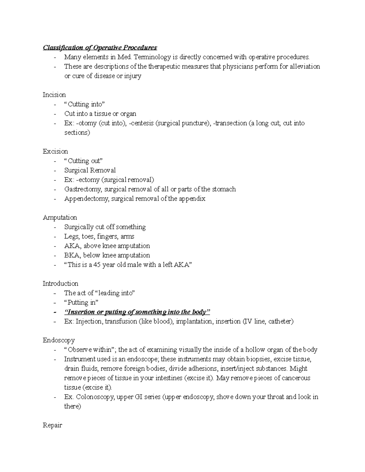 Health Science Classification Of Operative Procedures