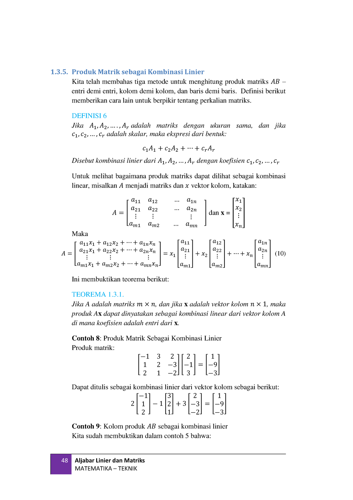 3 - Tugas - 48 Aljabar Linier Dan Matriks MATEMATIKA – TEKNIK 1.3 ...