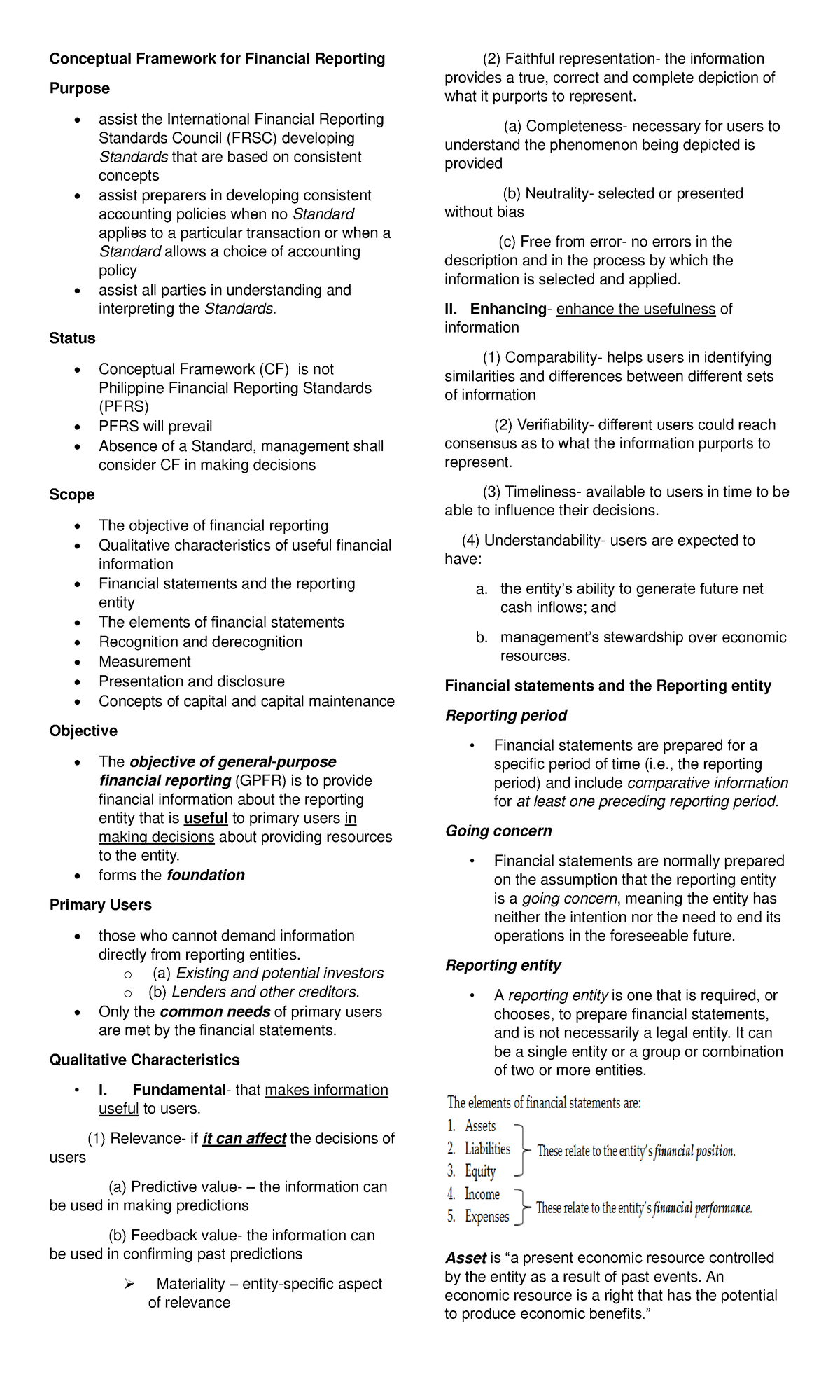 Reviewer CFAS - Summary Conceptual Framework and Accounting Standards ...