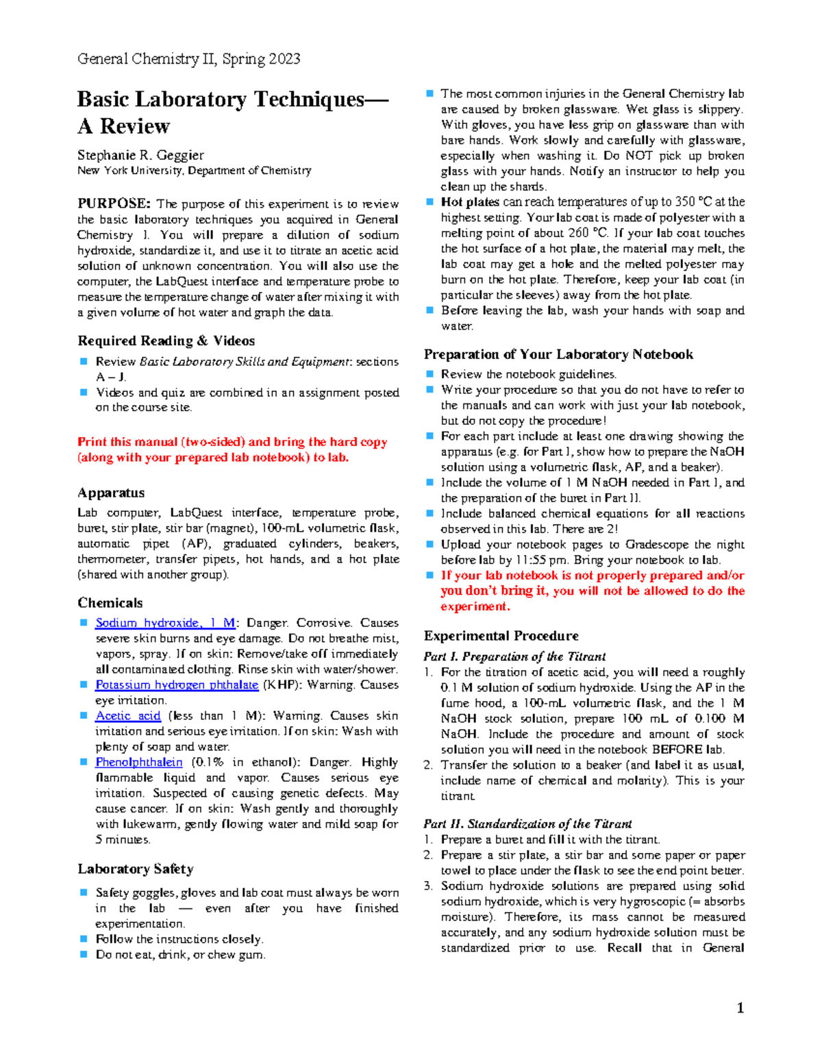 Basic Laboratory Techniques Sp23 - Basic Laboratory Techniques— A ...