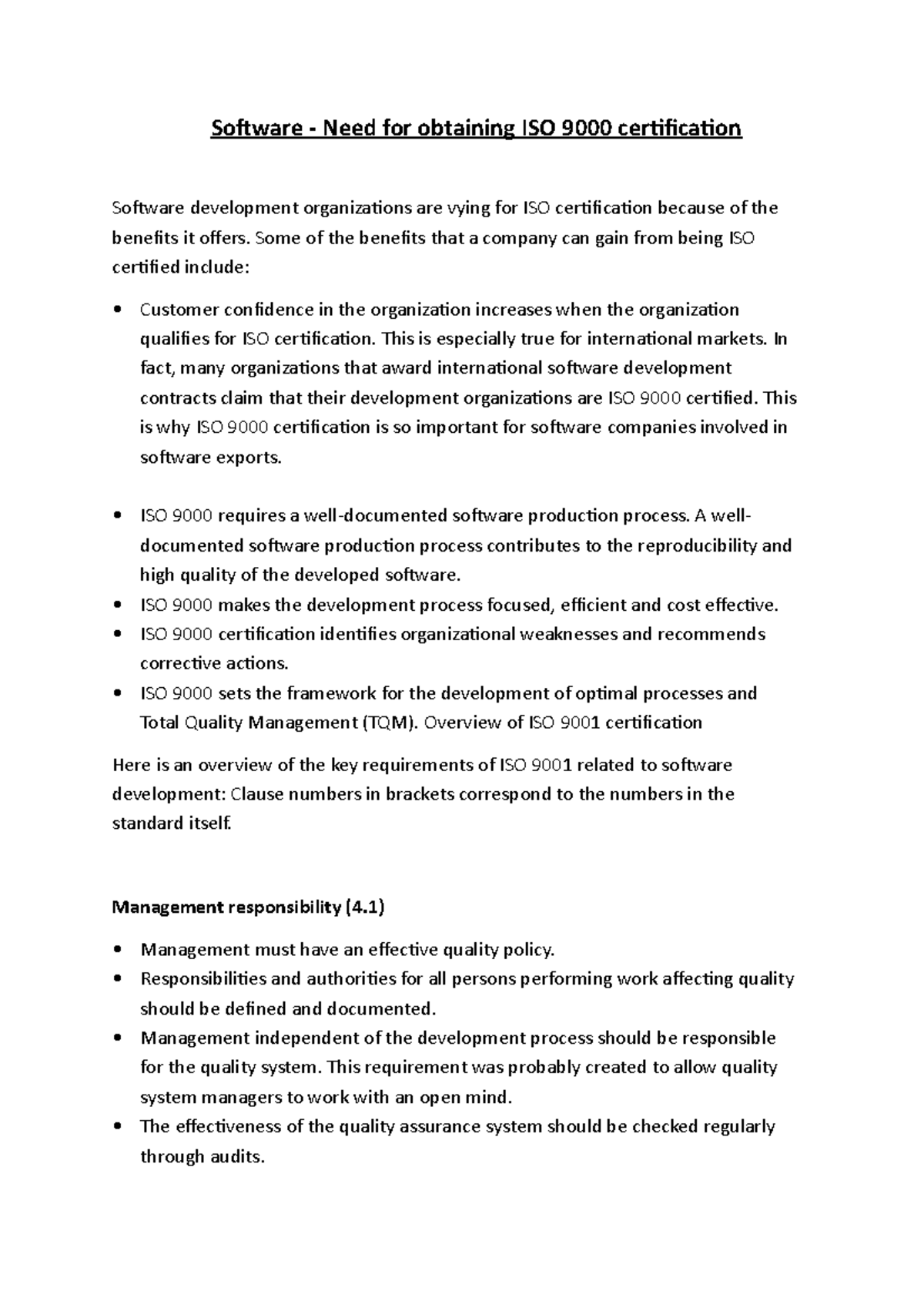 Software - Need for obtaining ISO 9000 certification - Software - Need ...