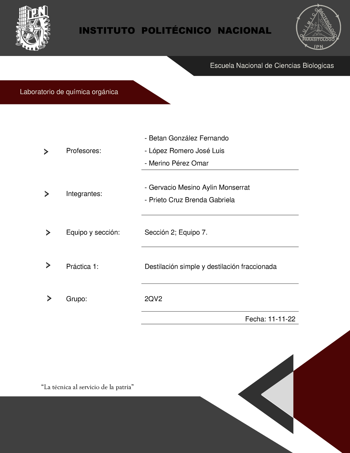 Reporte, Practica 1. Quimica Organica 2QV2 - INSTITUTO POLITÉCNICO ...