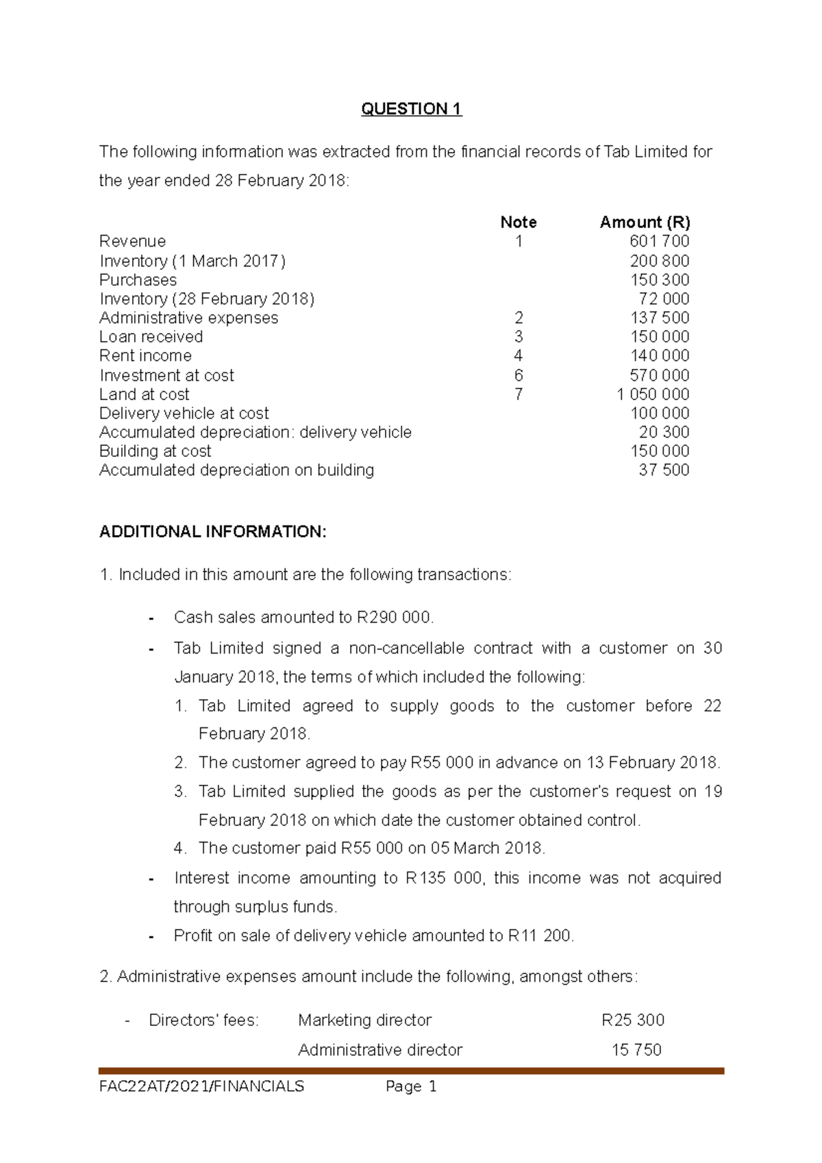 Financial Statement Exercises Copy QUESTION 1 The Following 