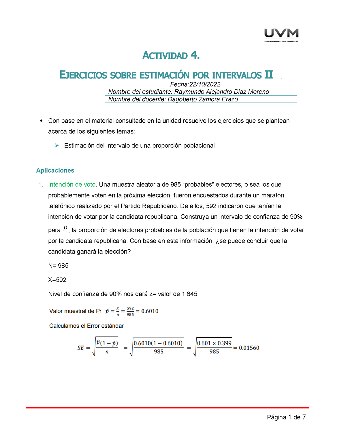 A4 Ejercicios - Actividad 4 - ACTIVIDAD 4. EJERCICIOS SOBRE ESTIMACIÓN ...