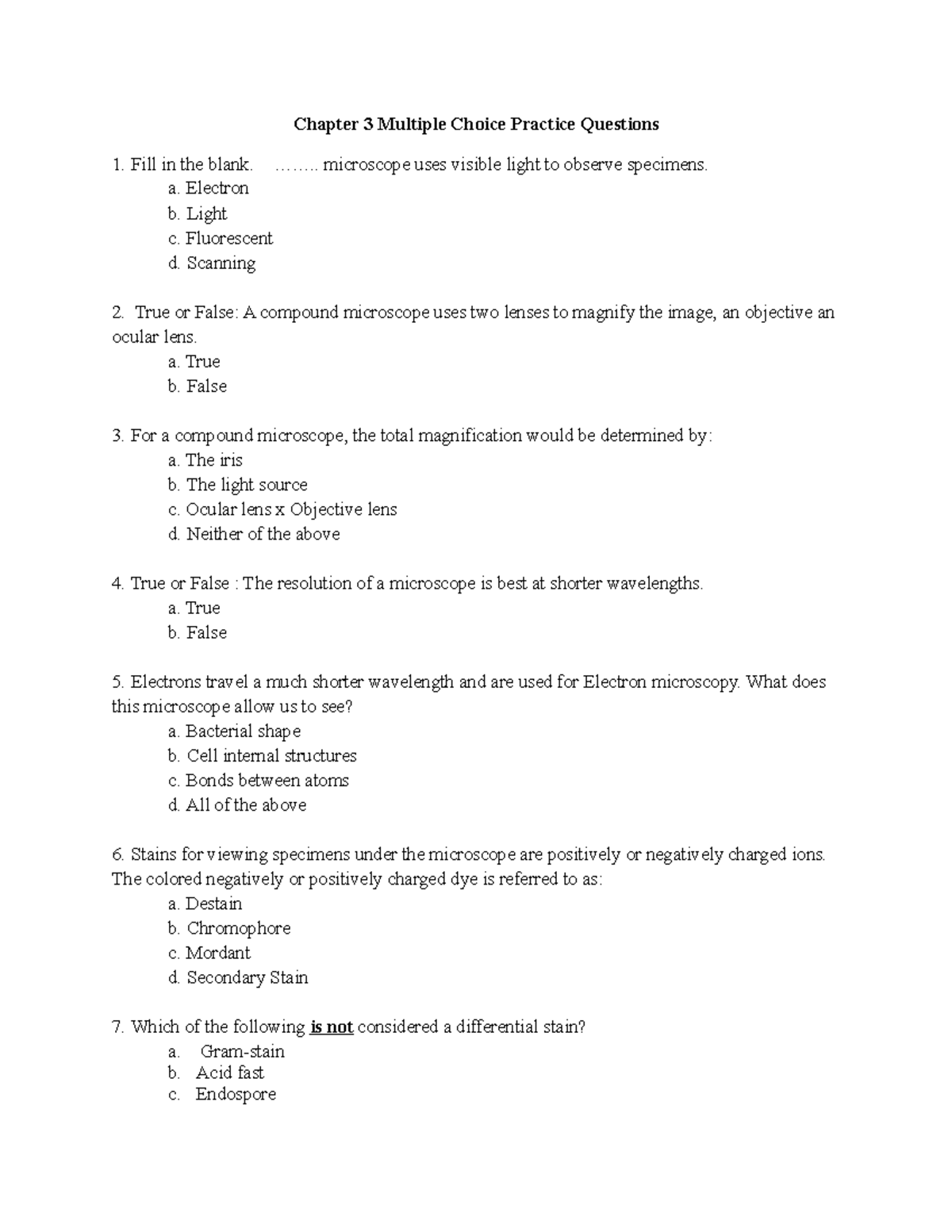 Chapter 3 practice questions - Chapter 3 Multiple Choice Practice ...