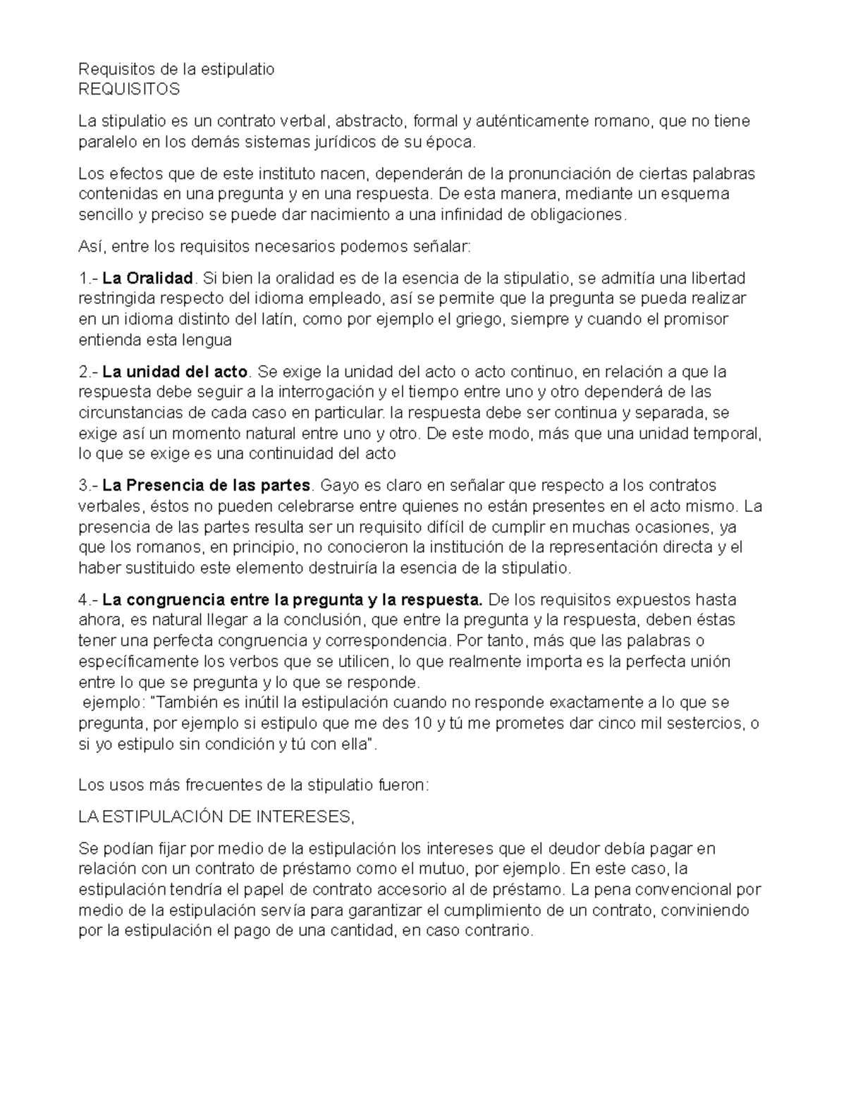 Requisitos de la estipulatio - Requisitos de la estipulatio REQUISITOS ...