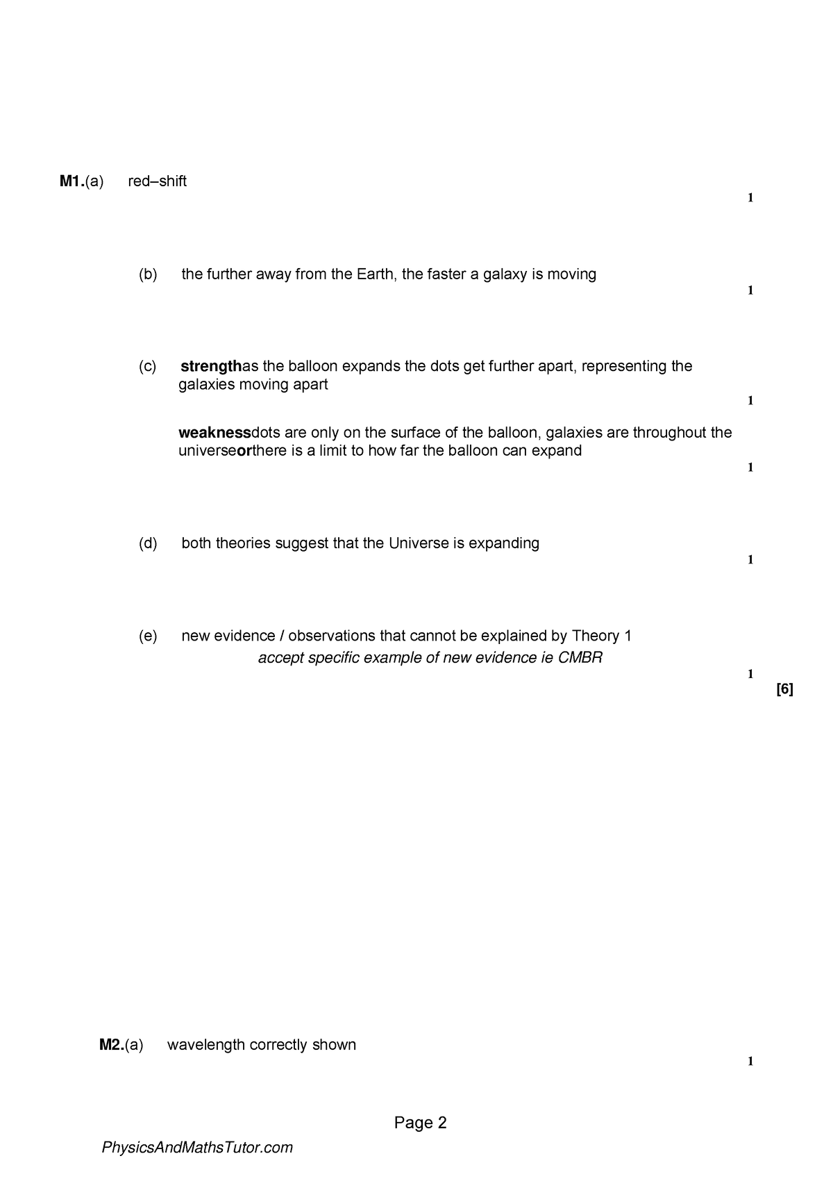 Red Shift 1 MS - n/a - Page 2 M1.(a) red–shift 1 (b) the further away ...