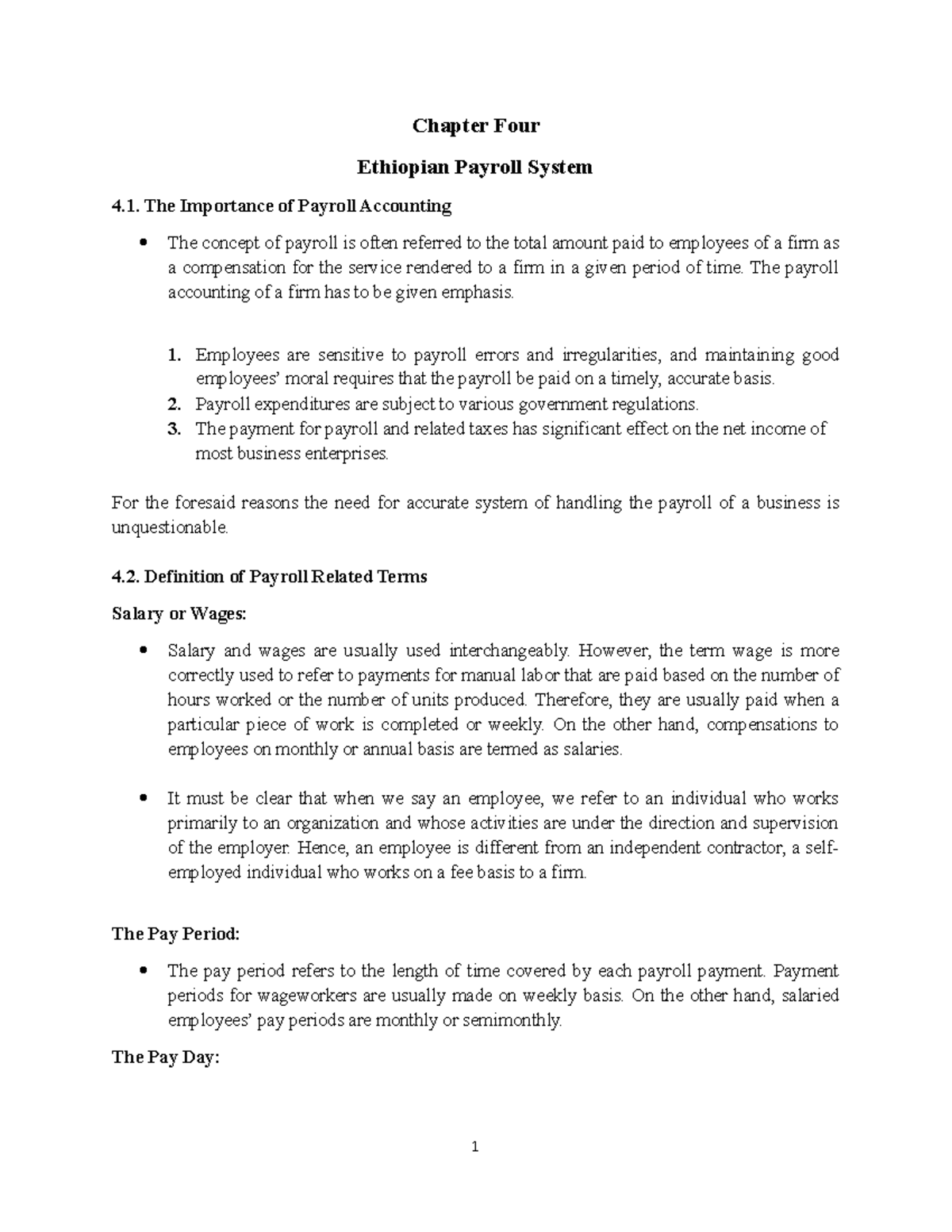 Payroll New Print Mandatory Assignment Chapter Four Ethiopian